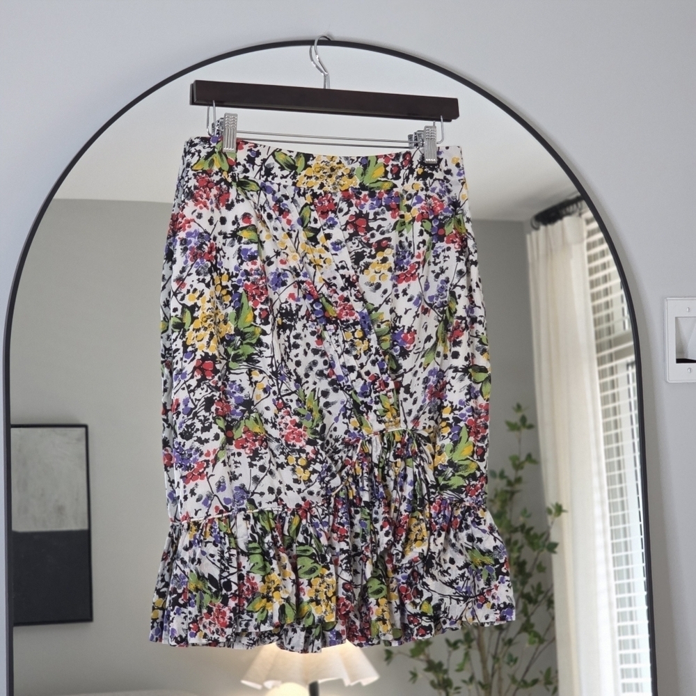 Anthropologie Edme & Esyllte Hustle and Bustle Floral Flounce Pencil Skirt, Sz 6